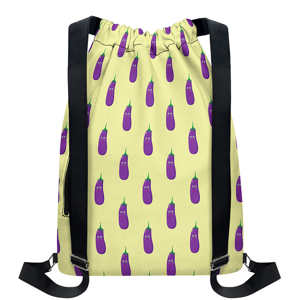 Cute Eggplant Pattern Print Drawstring Backpack