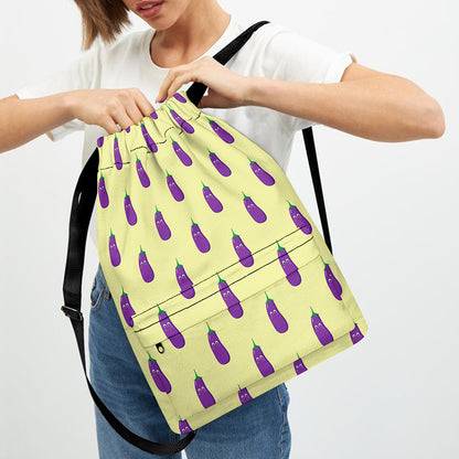 Cute Eggplant Pattern Print Drawstring Backpack