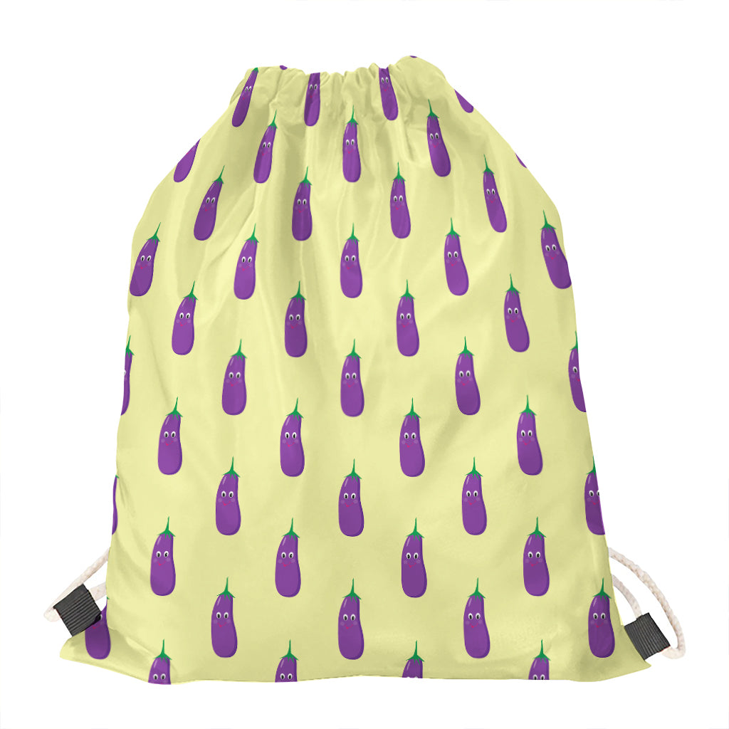 Cute Eggplant Pattern Print Drawstring Bag