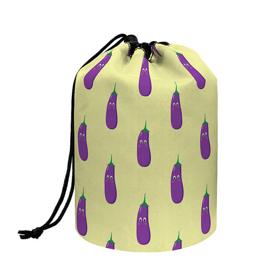 Cute Eggplant Pattern Print Drawstring Makeup Bag