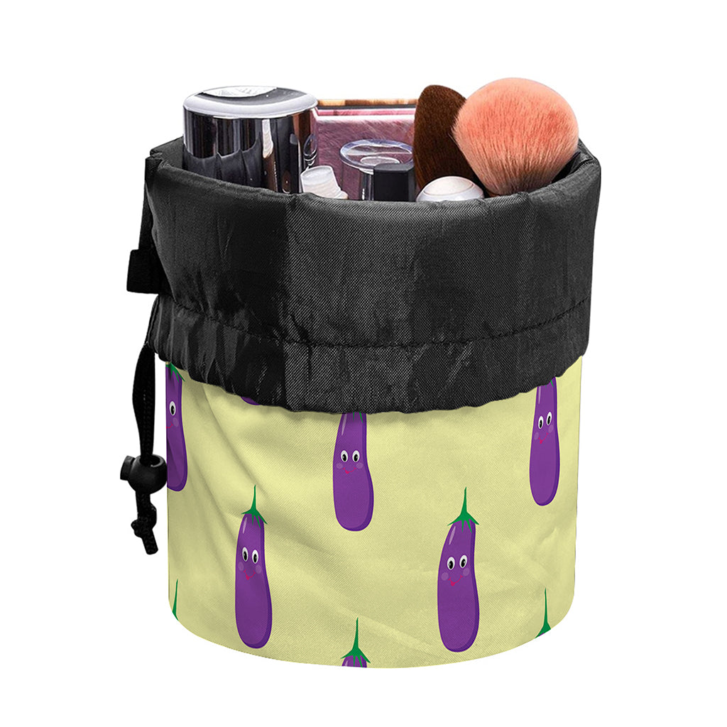 Cute Eggplant Pattern Print Drawstring Makeup Bag