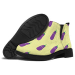 Cute Eggplant Pattern Print Flat Ankle Boots