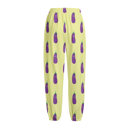 Cute Eggplant Pattern Print Fleece Lined Knit Pants