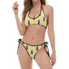 Cute Eggplant Pattern Print Halter Scoop Tie Side Bikini