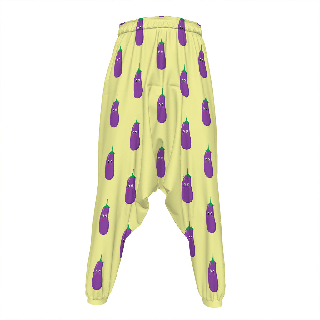 Cute Eggplant Pattern Print Hammer Pants