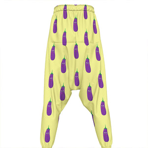 Cute Eggplant Pattern Print Hammer Pants