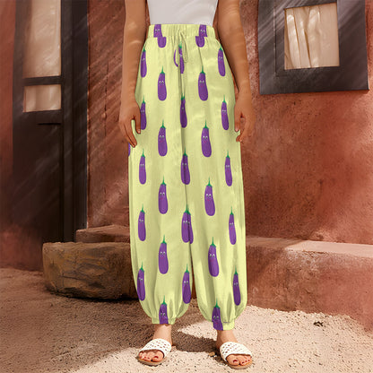 Cute Eggplant Pattern Print Harem Pants
