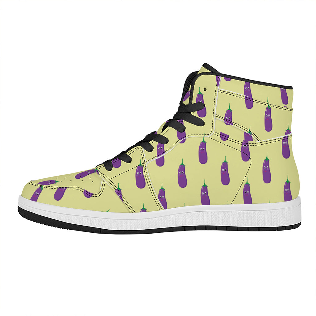 Cute Eggplant Pattern Print High Top Leather Sneakers