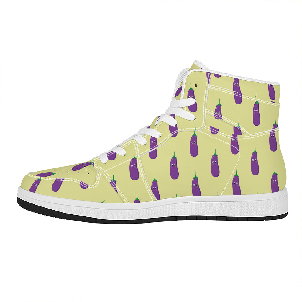 Cute Eggplant Pattern Print High Top Leather Sneakers