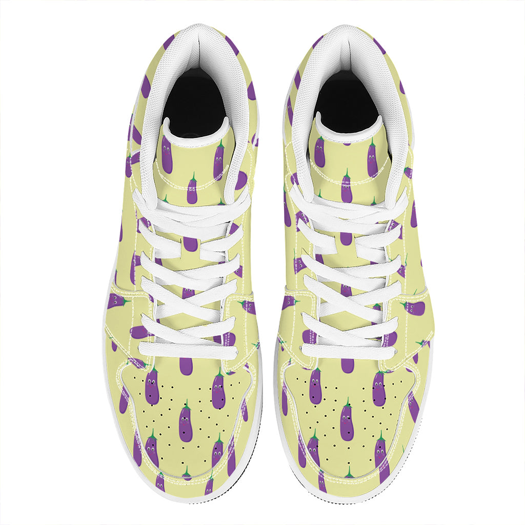 Cute Eggplant Pattern Print High Top Leather Sneakers