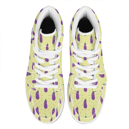 Cute Eggplant Pattern Print High Top Leather Sneakers