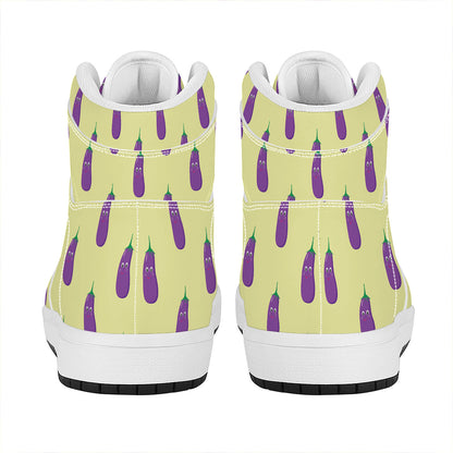 Cute Eggplant Pattern Print High Top Leather Sneakers