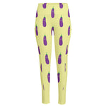 Cute Eggplant Pattern Print High-Waisted Pocket Leggings