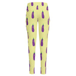 Cute Eggplant Pattern Print High-Waisted Pocket Leggings