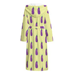 Cute Eggplant Pattern Print Hooded Bathrobe