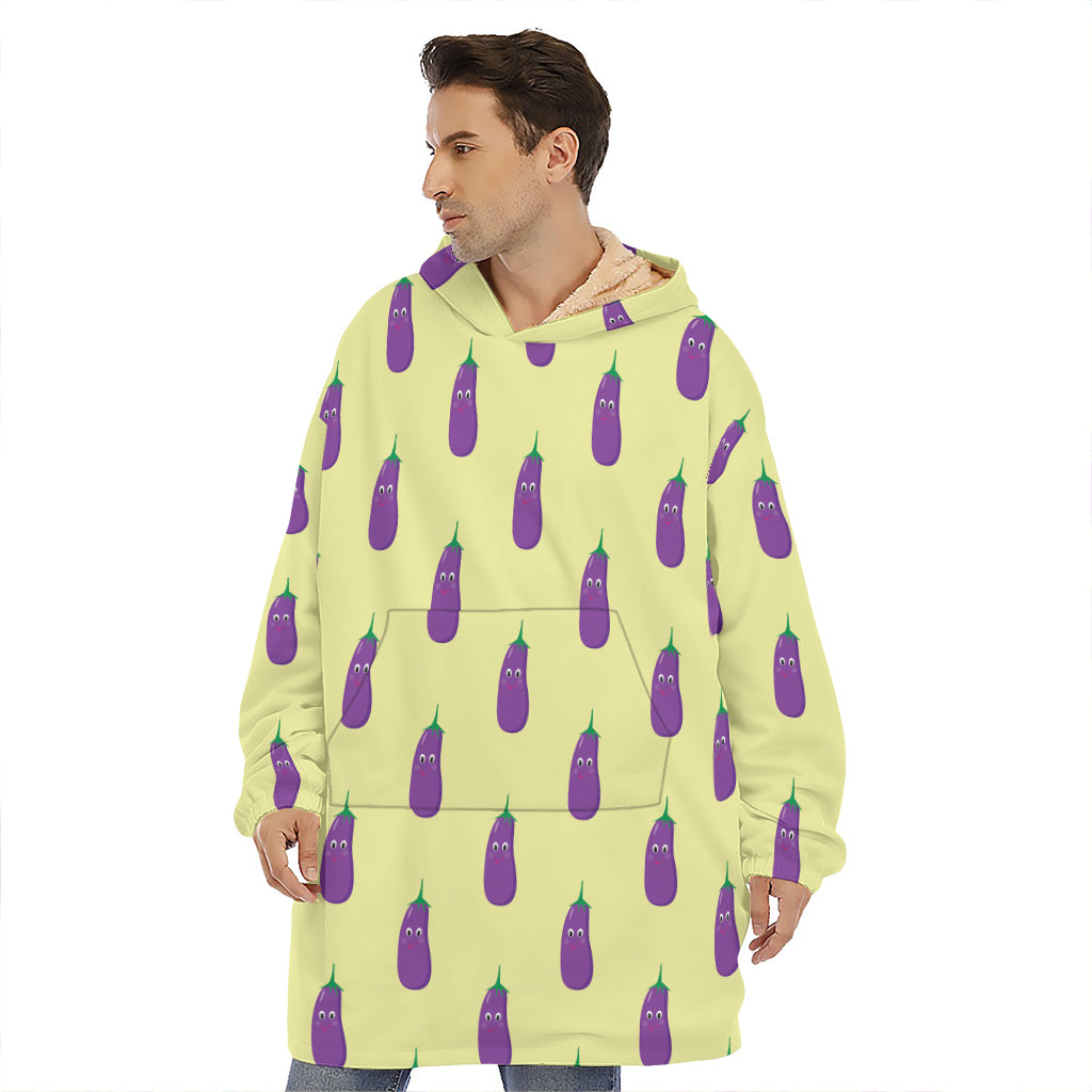 Cute Eggplant Pattern Print Hoodie Blanket