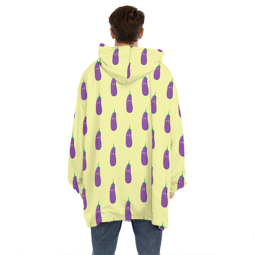 Cute Eggplant Pattern Print Hoodie Blanket