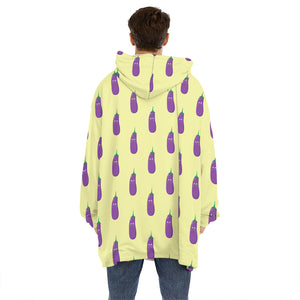 Cute Eggplant Pattern Print Hoodie Blanket