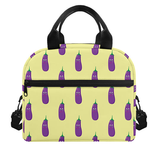 Cute Eggplant Pattern Print Insulated Lunch Bag