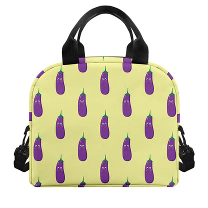 Cute Eggplant Pattern Print Insulated Lunch Bag