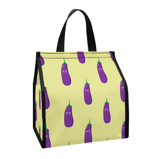 Cute Eggplant Pattern Print Insulated Lunch Tote