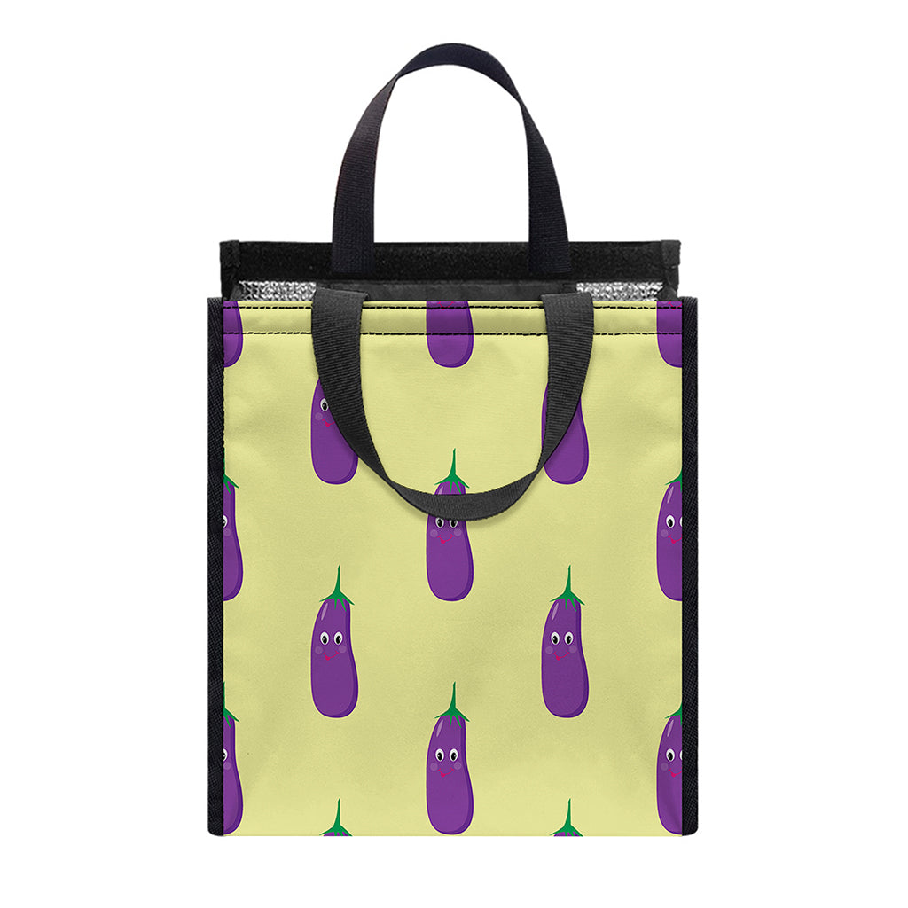 Cute Eggplant Pattern Print Insulated Lunch Tote
