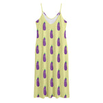 Cute Eggplant Pattern Print Jersey Midi Cami Dress