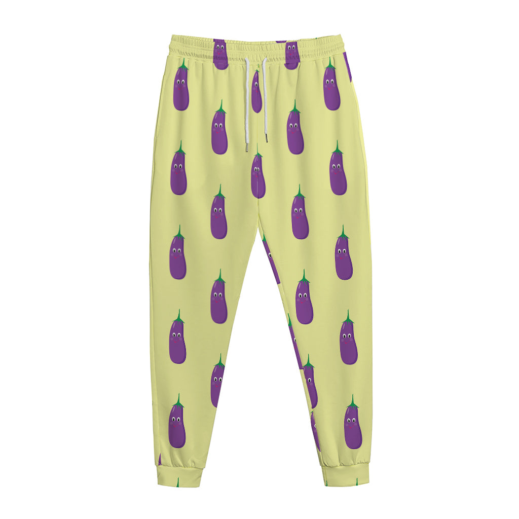 Cute Eggplant Pattern Print Jogger Pants