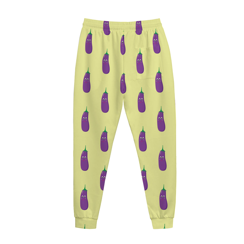 Cute Eggplant Pattern Print Jogger Pants