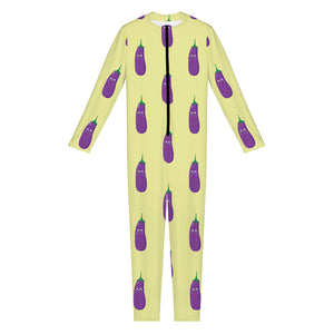 Cute Eggplant Pattern Print Jumpsuit