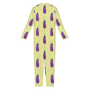 Cute Eggplant Pattern Print Jumpsuit