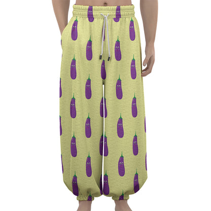 Cute Eggplant Pattern Print Lantern Pants