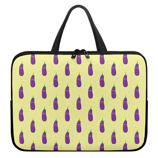 Cute Eggplant Pattern Print Laptop Sleeve With Handle