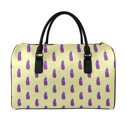 Cute Eggplant Pattern Print Leather Duffle Bag