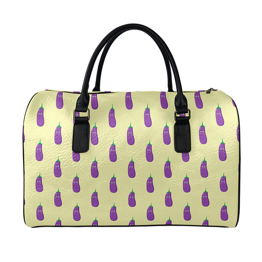 Cute Eggplant Pattern Print Leather Duffle Bag