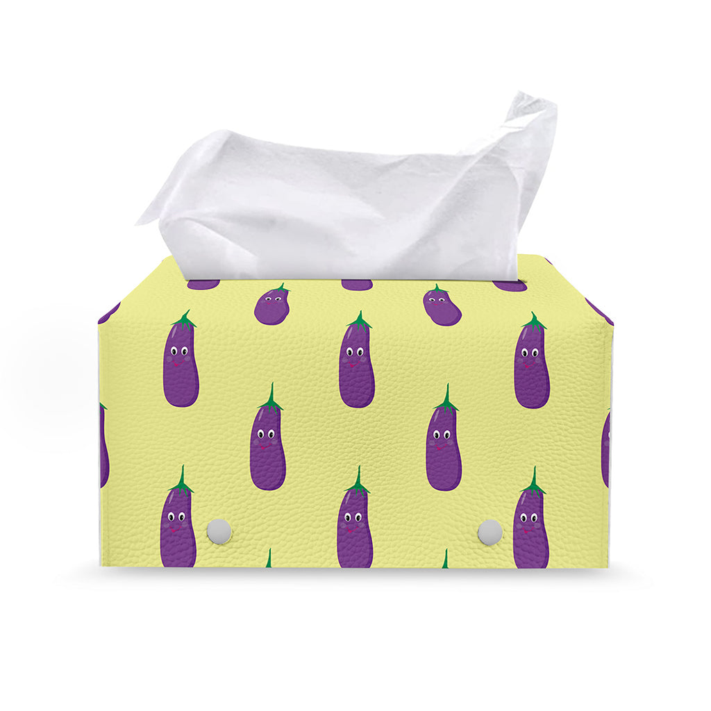 Cute Eggplant Pattern Print Leather Tissue Box Cover