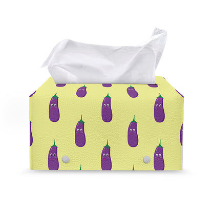 Cute Eggplant Pattern Print Leather Tissue Box Cover