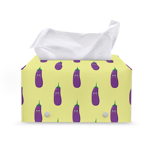 Cute Eggplant Pattern Print Leather Tissue Box Cover