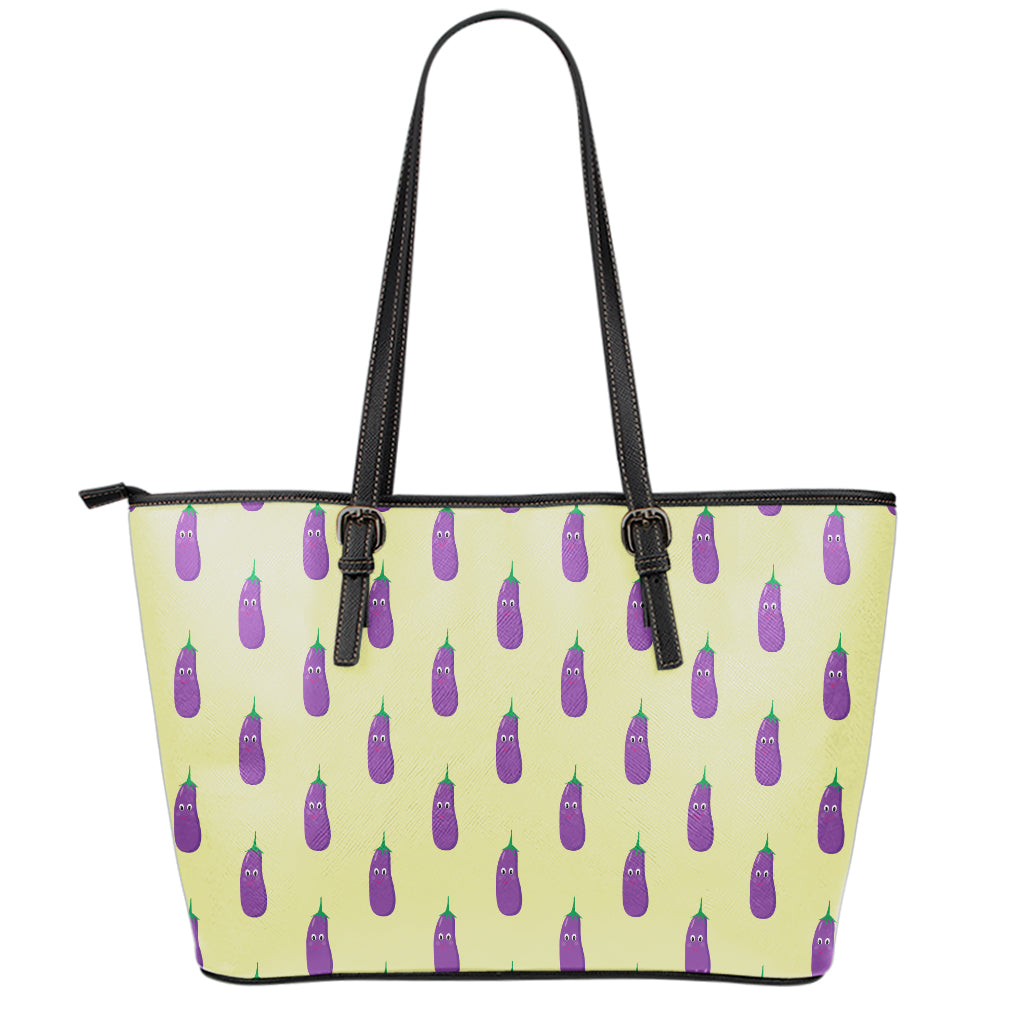 Cute Eggplant Pattern Print Leather Tote Bag