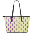 Cute Eggplant Pattern Print Leather Tote Bag With Zipper