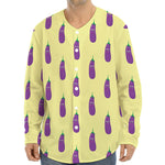 Cute Eggplant Pattern Print Long Sleeve Baseball Jersey