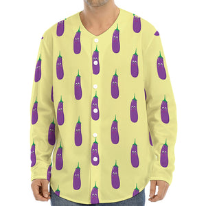 Cute Eggplant Pattern Print Long Sleeve Baseball Jersey