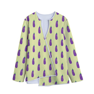 Cute Eggplant Pattern Print Long Sleeve Short Coat