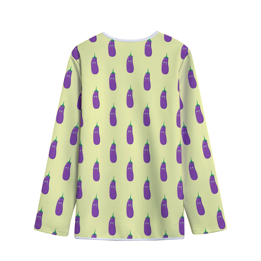 Cute Eggplant Pattern Print Long Sleeve Short Coat