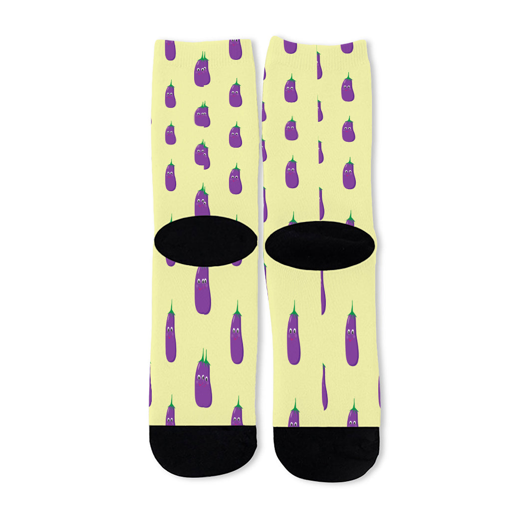 Cute Eggplant Pattern Print Long Socks