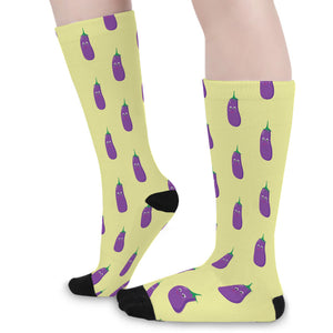 Cute Eggplant Pattern Print Long Socks