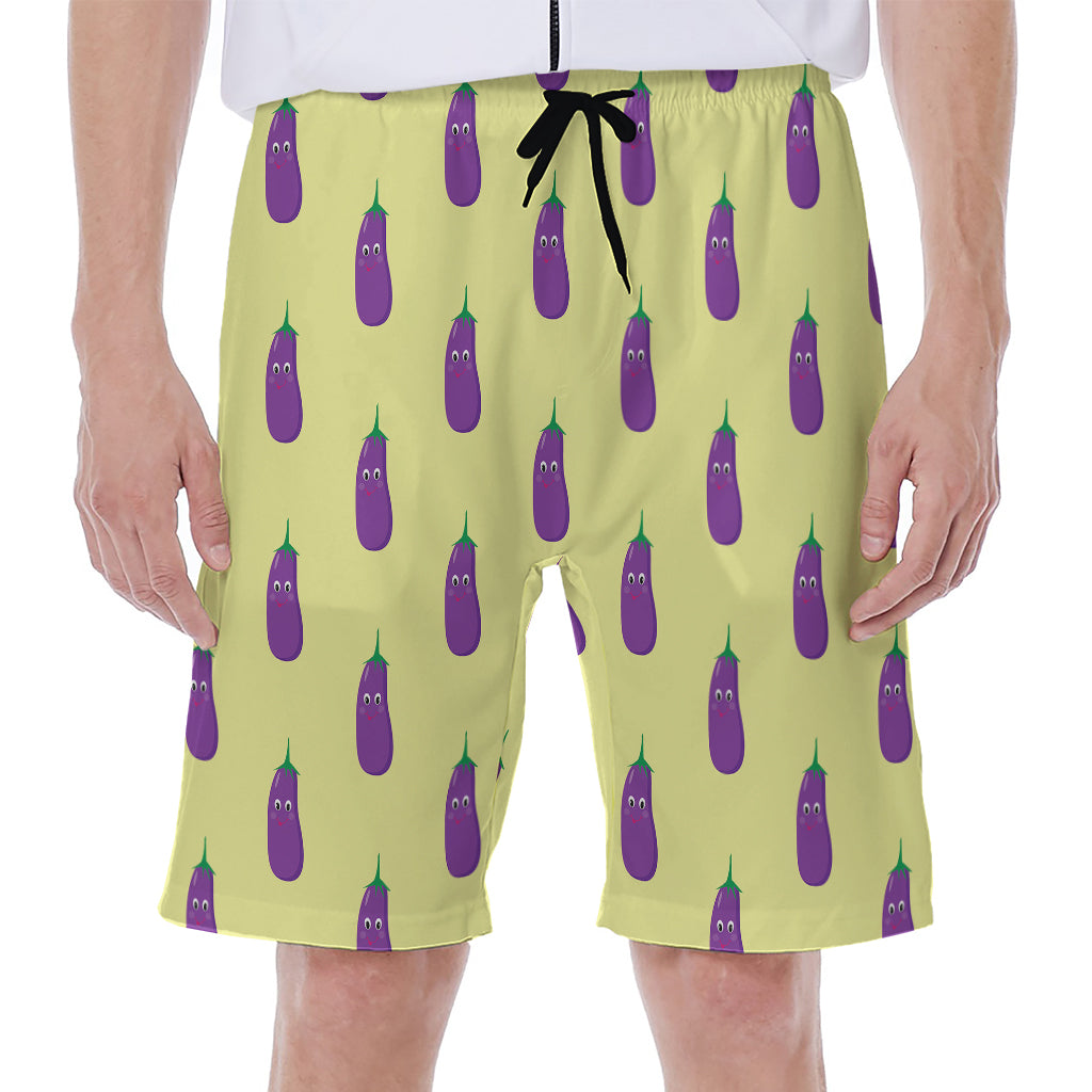 Cute Eggplant Pattern Print Men's Beach Shorts