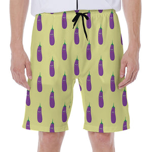 Cute Eggplant Pattern Print Men's Beach Shorts