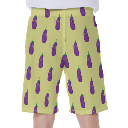 Cute Eggplant Pattern Print Men's Beach Shorts