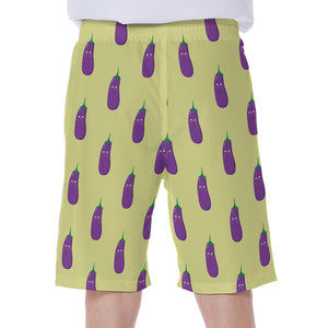 Cute Eggplant Pattern Print Men's Beach Shorts